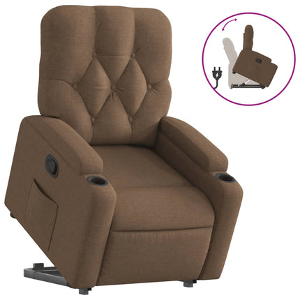 Reclinerfåtölj med uppresningshjälp brun tyg
