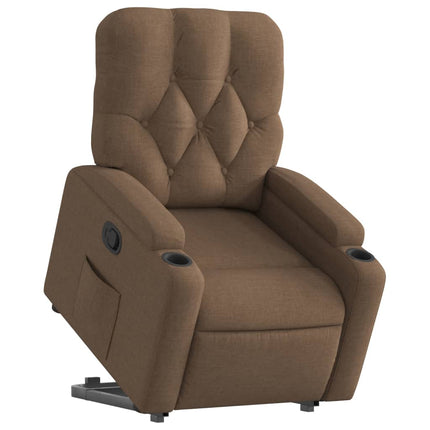 Reclinerfåtölj med uppresningshjälp brun tyg