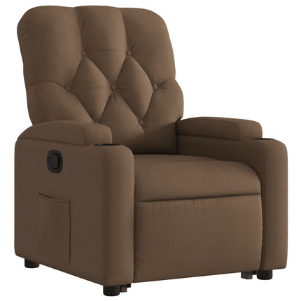 Reclinerfåtölj med uppresningshjälp brun tyg