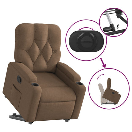 Reclinerfåtölj med uppresningshjälp brun tyg
