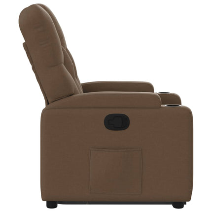 Reclinerfåtölj med uppresningshjälp brun tyg