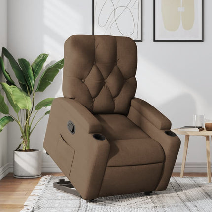 Reclinerfåtölj med uppresningshjälp brun tyg