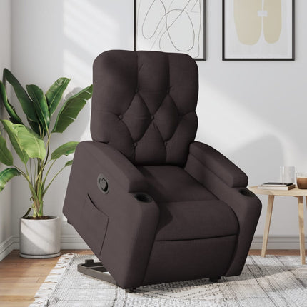 Reclinerfåtölj med uppresningshjälp mörkbrun tyg