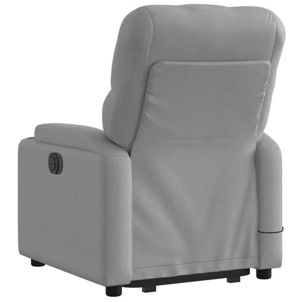 Massagefåtölj med uppresningshjälp ljusgrå tyg