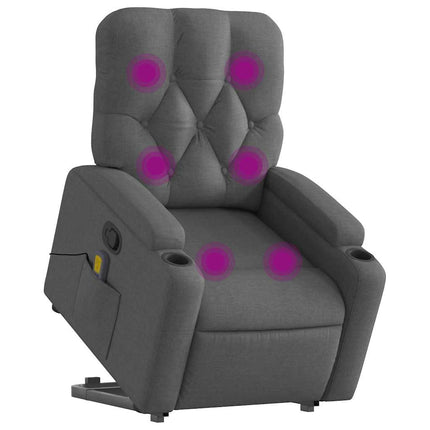 Massagefåtölj med uppresningshjälp mörkgrå tyg