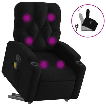 Massagefåtölj med uppresningshjälp svart tyg