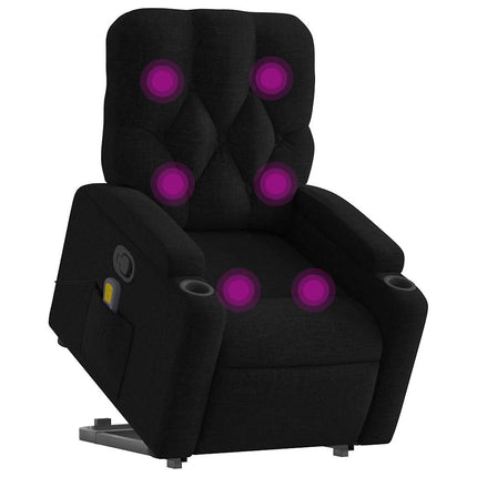 Massagefåtölj med uppresningshjälp svart tyg