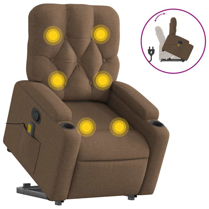 Massagefåtölj med uppresningshjälp brun tyg