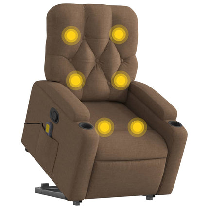 Massagefåtölj med uppresningshjälp brun tyg