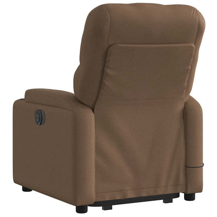 Massagefåtölj med uppresningshjälp brun tyg