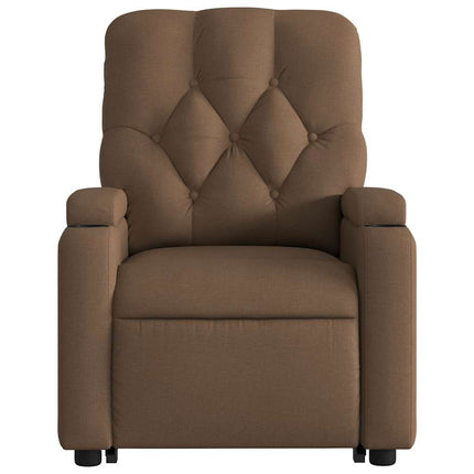 Massagefåtölj med uppresningshjälp brun tyg