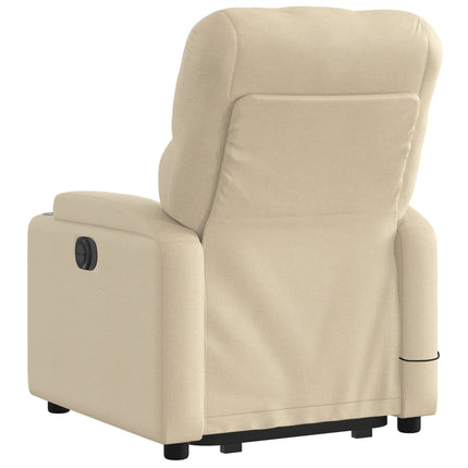 Massagefåtölj med uppresningshjälp gräddvit tyg