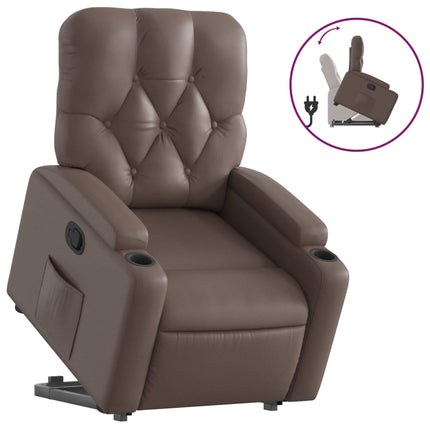 Reclinerfåtölj med uppresningshjälp brun konstläder