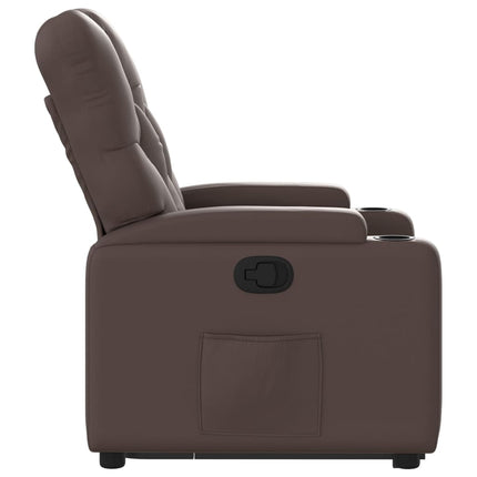 Reclinerfåtölj med uppresningshjälp brun konstläder