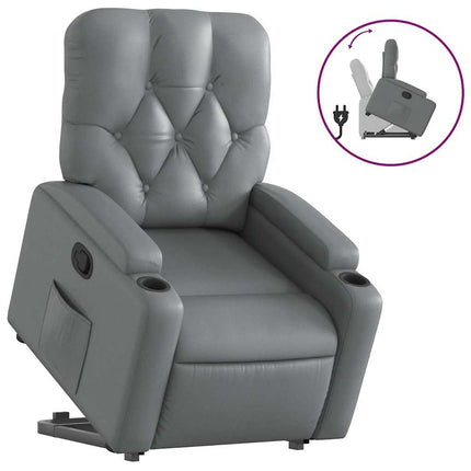 Reclinerfåtölj med uppresningshjälp grå konstläder