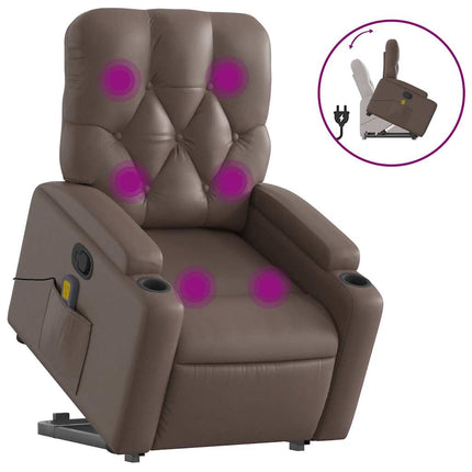 Massagefåtölj med uppresningshjälp brun konstläder