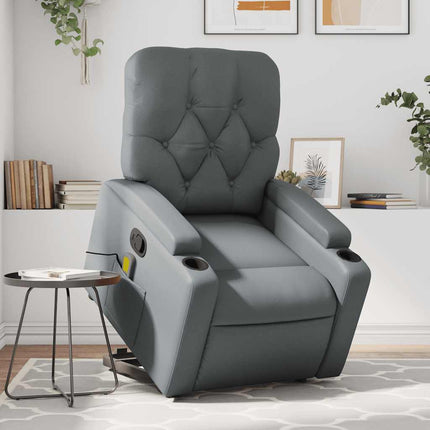 Massagefåtölj med uppresningshjälp Grå konstläder