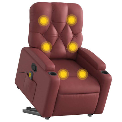 Massagefåtölj med uppresningshjälp vinröd konstläder