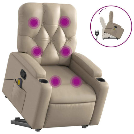 Massagefåtölj med uppresningshjälp cappuccino konstläder