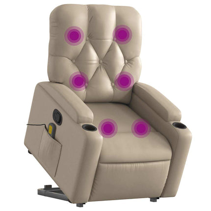 Massagefåtölj med uppresningshjälp cappuccino konstläder