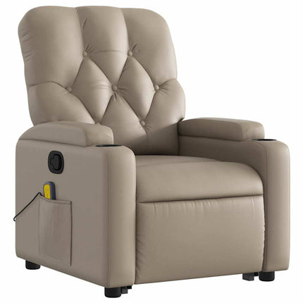 Massagefåtölj med uppresningshjälp cappuccino konstläder