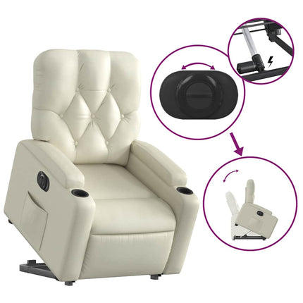 Reclinerfåtölj med uppresningshjälp gräddvit konstläder