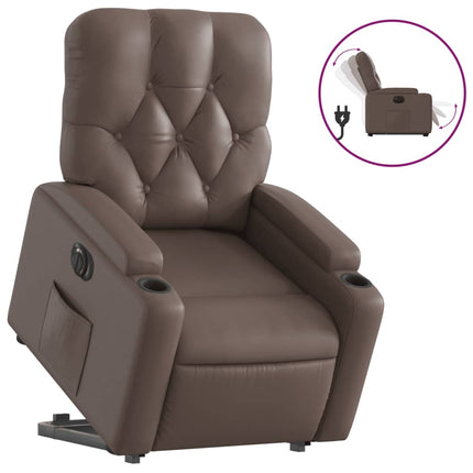 Reclinerfåtölj med uppresningshjälp brun konstläder