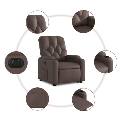 Reclinerfåtölj med uppresningshjälp brun konstläder