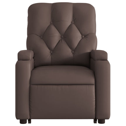 Reclinerfåtölj med uppresningshjälp brun konstläder
