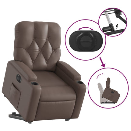 Reclinerfåtölj med uppresningshjälp brun konstläder