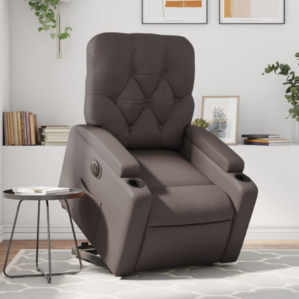 Reclinerfåtölj med uppresningshjälp brun konstläder