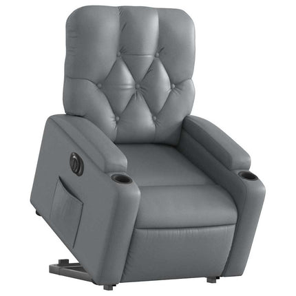 Reclinerfåtölj med uppresningshjälp grå konstläder