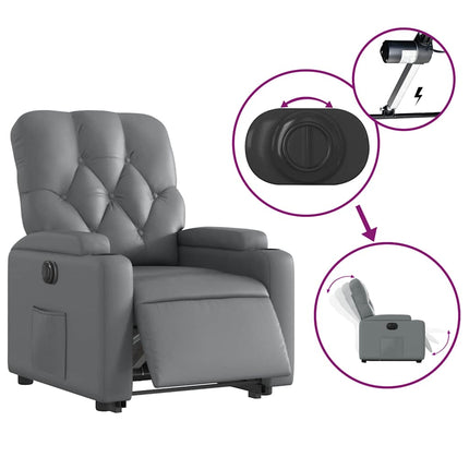 Reclinerfåtölj med uppresningshjälp grå konstläder