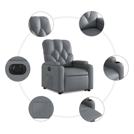 Reclinerfåtölj med uppresningshjälp grå konstläder