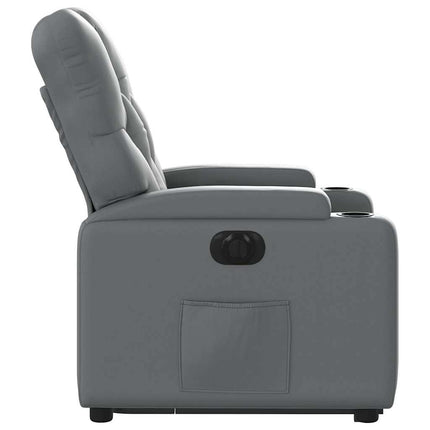 Reclinerfåtölj med uppresningshjälp grå konstläder