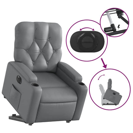 Reclinerfåtölj med uppresningshjälp grå konstläder
