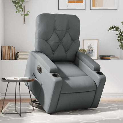 Reclinerfåtölj med uppresningshjälp grå konstläder