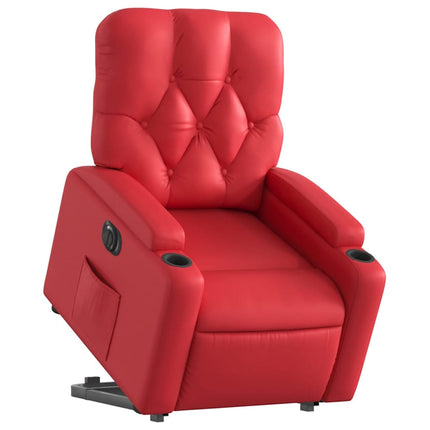 Reclinerfåtölj med uppresningshjälp röd konstläder