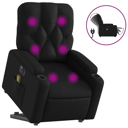 Massagefåtölj med uppresningshjälp svart konstläder