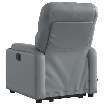 Massagefåtölj med uppresningshjälp grå konstläder
