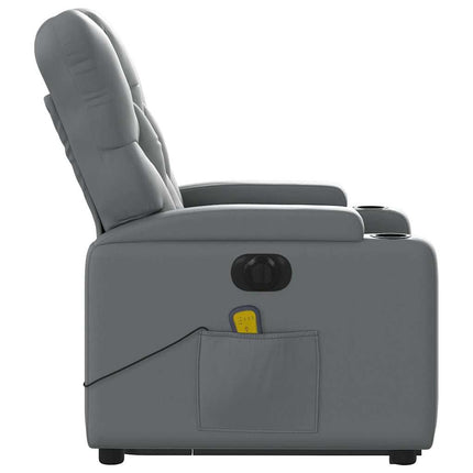 Massagefåtölj med uppresningshjälp grå konstläder