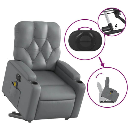 Massagefåtölj med uppresningshjälp grå konstläder