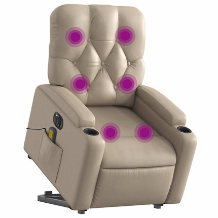 Massagefåtölj med uppresningshjälp cappuccino konstläder