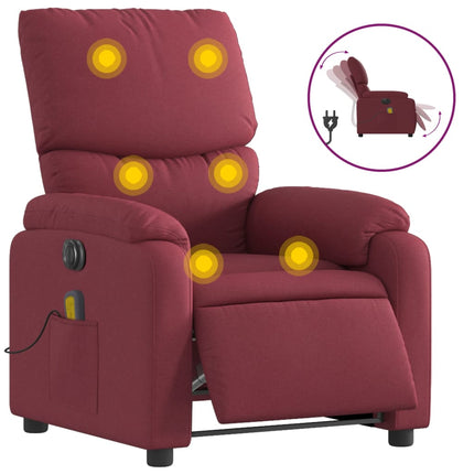 Elektrisk massagefåtölj vinröd tyg