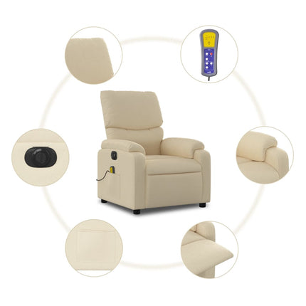 Elektrisk massagefåtölj gräddvit tyg