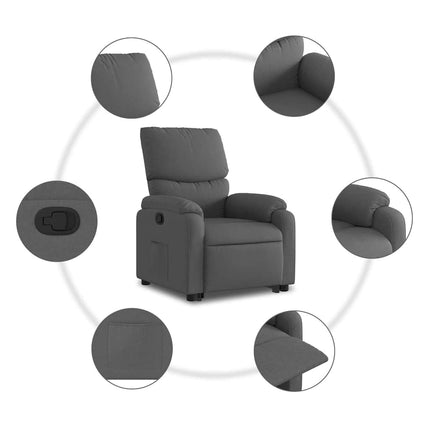 Reclinerfåtölj med uppresningshjälp mörkgrå tyg
