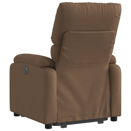 Reclinerfåtölj med uppresningshjälp brun tyg