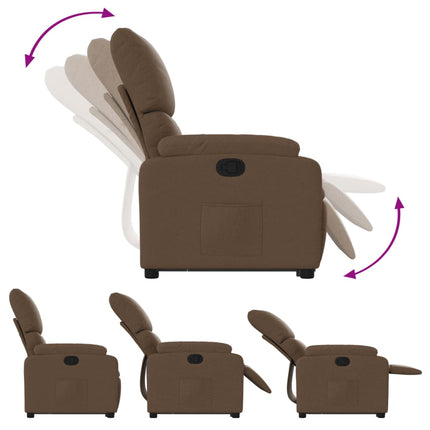 Reclinerfåtölj med uppresningshjälp brun tyg