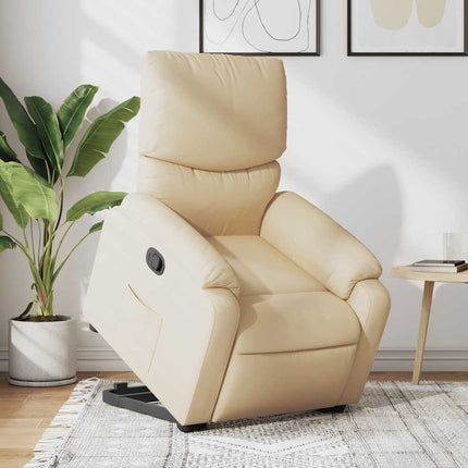 Reclinerfåtölj med uppresningshjälp gräddvit tyg