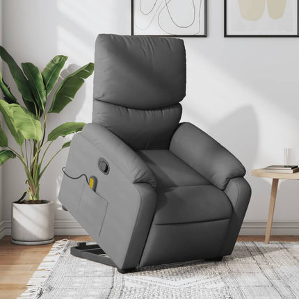 Massagefåtölj med uppresningshjälp mörkgrå tyg